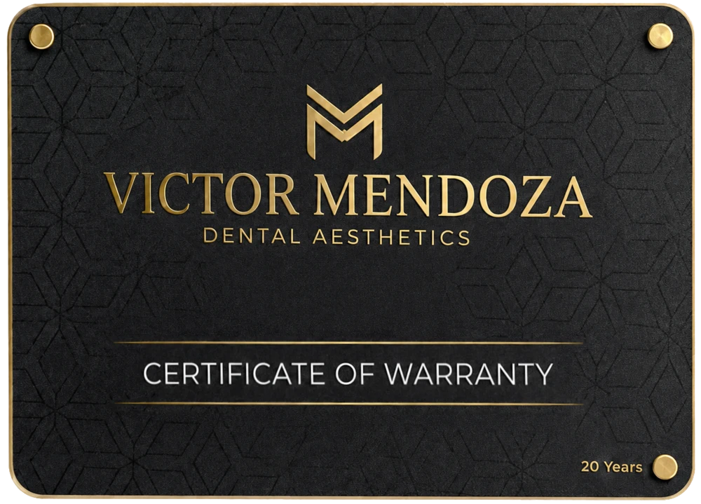 Dr. Víctor Mendoza warranty certificate — up to 20 years